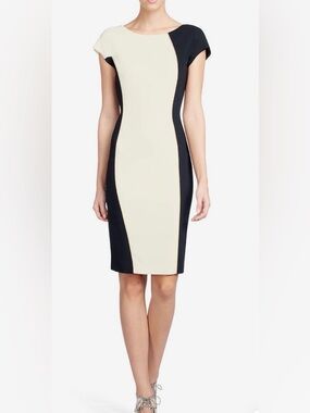 Escada Women's Colorblock Sheath Dress Off-White navy Size 32 / 2 Short Sleeve